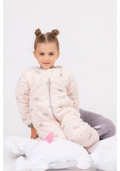 Cantoy Kız Erkek Çocuk Kalın Elyaf Dolgulu Premium Kalite 2.5 Tog Desenli Uyku Tulumu Gri - Pudra