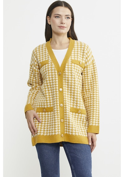 Kazayağı Motif Oversize Triko Ceket - Güneş 001