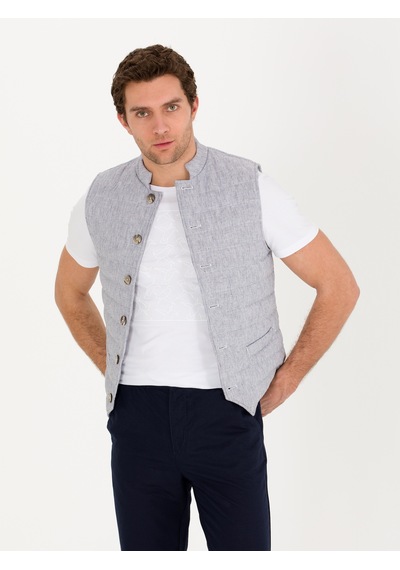 Cacharel Açık Gri Slim Fit Keten Karışımlı Mont Yelek