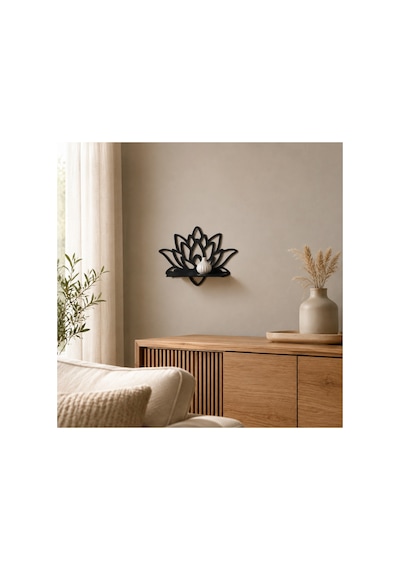 Arliadesign Lotus Çiçeği Figürlü Siyah Ahşap Duvar Dekoru 30x20 Cm
