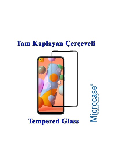 Samsung Uyumlu Galaxy A11 Tam Kaplayan Çerçeveli Tempered Cam - Siyah