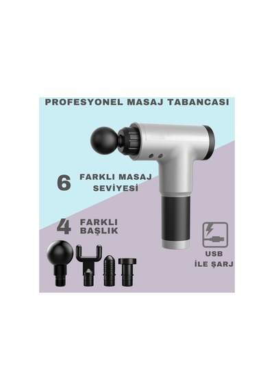 Masaj Tabancası 4 Başlıklı Sporcu Masaj Aleti 6 Kademeli Boyun Bel Sırt Bacak Ayak Masajı Karışık