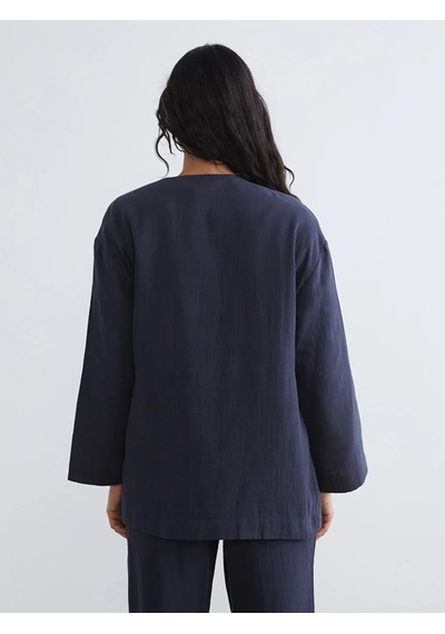 Lc Waikiki Lacivert Kruvaze Yaka Kadın Müslin Kimono