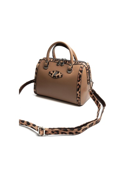 Silver Polo Sp1091 Kadın El Çantası Düz Bizon-leopar Taba