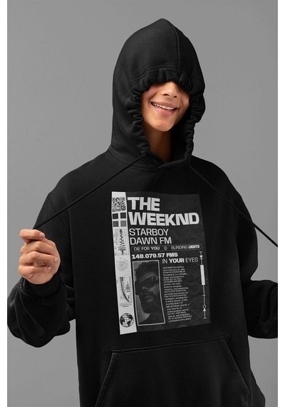 Sevbano The Weeknd Rapper Starboy Dawn Fm Baskılı Unisex Oversize Hoodie Siyah