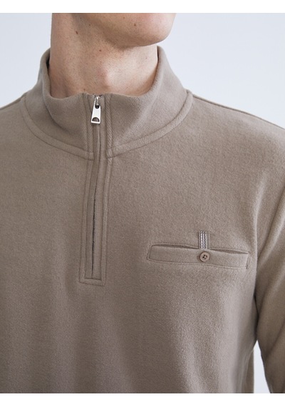 LC Waikiki Lc Waıkıkı Kahverengi Fermuarlı Dik Yaka Erkek Sweatshirt