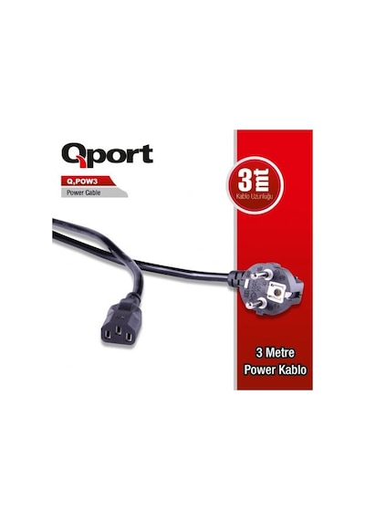 QPORT Q-POW3 QPORT Q-POW3 3 METRE PC POWER KABLOSU
