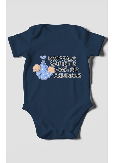Morivokids Kopyala Yapıştır, Ama Yazılı Kısa Kollu Bebek Body %100 Pamuk Lacivert
