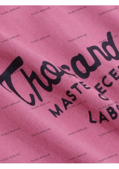 Flood Of Style Unisex Sloganlı Grafik Düşük Omuz Oversize Tişört Kod-1386 Pembe