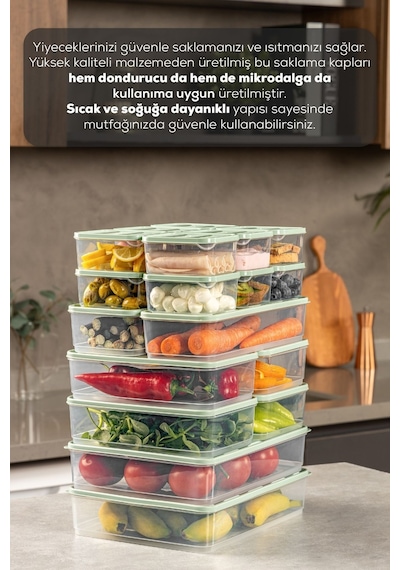 Vienev 20'li Buzdolabı Dondurucu Organizer + Saklama Kabı Mint 12x 350ml 4x 1,75lt 2x 1,65lt 2x 3,5lt Mint