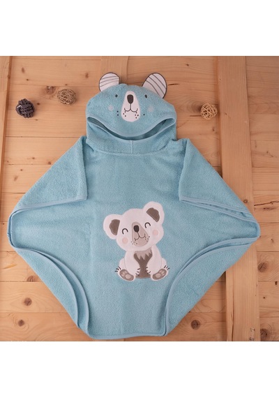 Sevimli Koala Desenli Kapüşonlu Bebek & Çocuk Panço Havlu Standart