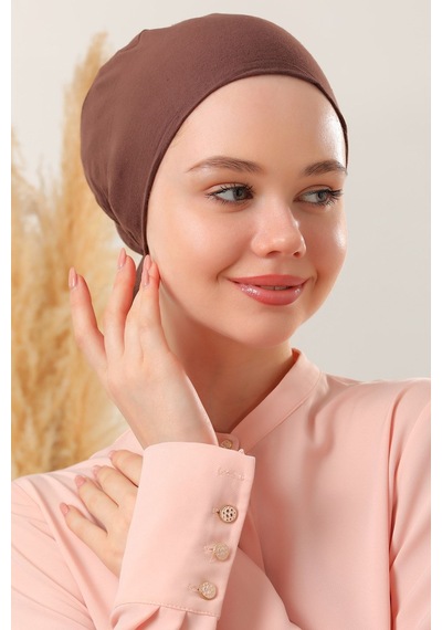 Melodi Scarf Dikişsiz Penye Bağlamalı Bone Kahverengi Kahverengi