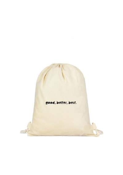 Tabby Design Good Better Best Motto Baskılı Büzgülü Sırt Çantası - Krem