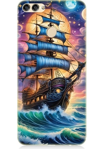Huawei P Smart Uyumlu Denizde Direkli Ahşap Gemi Desenli Silikon Kılıf