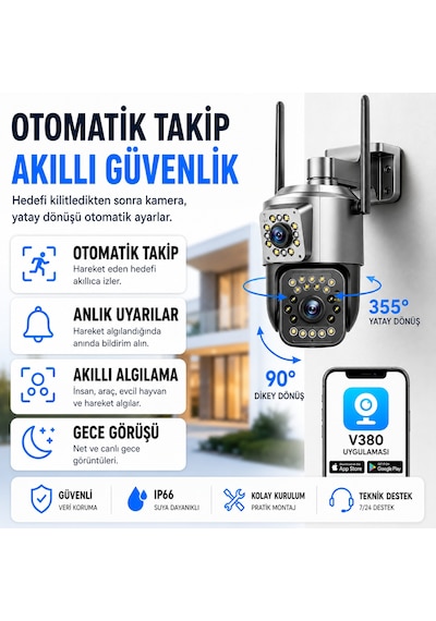 Uninet 12v 4g Sım Kartlı Dış Mekân Güvenlik Kamerası Gece Görüşlü, Hareket Algılamalı, Çift Yönlü Ses Özellikli Ip Kamera