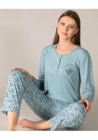 Mevsimlik Uzun Kol Pijama Takım Viskon Alperi 790-29 YESIL