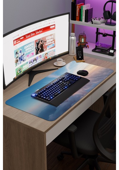Bulutlar Kaymaz Dikişli Kauçuk Oyuncu Mousepad V2 - 90x40 Xxl Gaming Mouse Pad Fare Altlığı