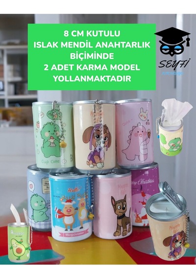 8 Cm Kutulu Islak Mendil Anahtarlık Biçiminde 2 Adet Karışık Model Yollanmaktadır