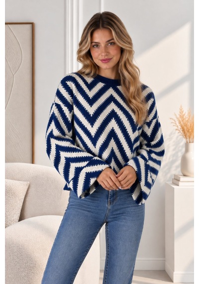 Lima Lacivert Kadın Zikzak Desenli Oversize Triko Kazak Bisiklet Yaka Uzun Kollu Örgü Kazak Lima Lacivert Kadın Zikzak Desenli Oversize Triko Kazak Bisiklet Yaka Uzun Kollu Örgü Kazak