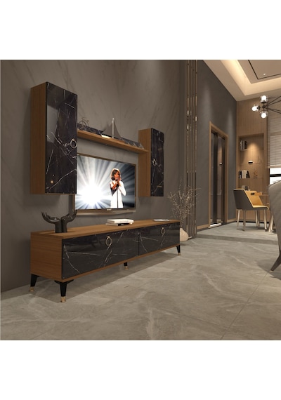 Decoraktiv Eko 7 Mdf Std Gold Tv Ünitesi Tv Sehpası Ceviz - Siyah Mermer