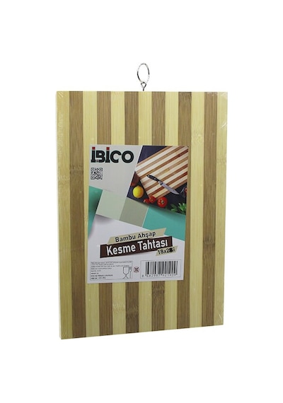 18 X 28 X 1.4cm Beyaz Çizgili Ahşap Bambu Kesim Panosu - Kesme Tahtası Metal Kulplu 662575