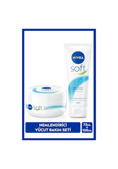 Nivea Soft Nemlendirici Bakım Kremi 100 ML + El Yüz Vücut E Vitamini Yumuşak Cilt Jojoba 75 ML