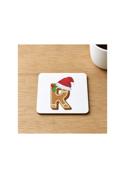 Kurabiye R Harfi Baskılı 9x9 Cm Kare Mdf Bardak Altlığı Ahşap Çok Renkli