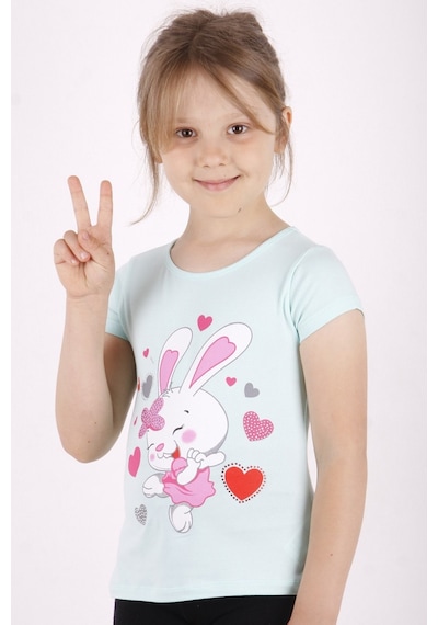 Toontoy Kids Toontoy Kız Çocuk Kalpli Tavşan Baskılı Tişört Mint Yeşili