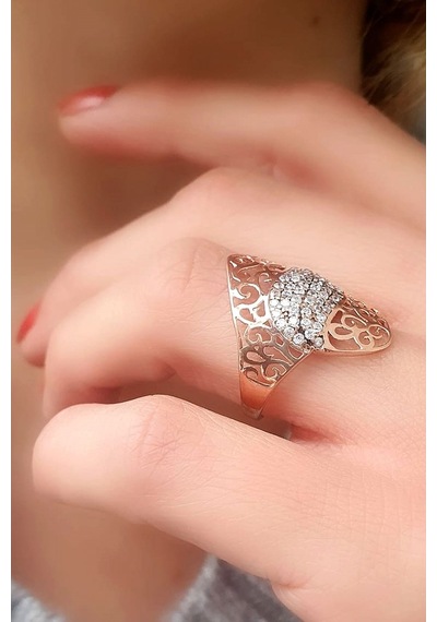 Zirkon Taşlı 925 Ayar Gümüş Rose Yüzük 18 (532939304)