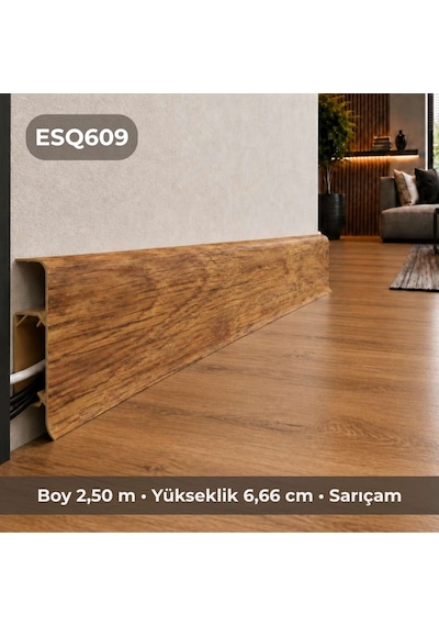 Esquero Kablo Kanallı PVC Süpürgelik 250 cm, Açılabilir Kapaklı, Sarıçam, ESQ609