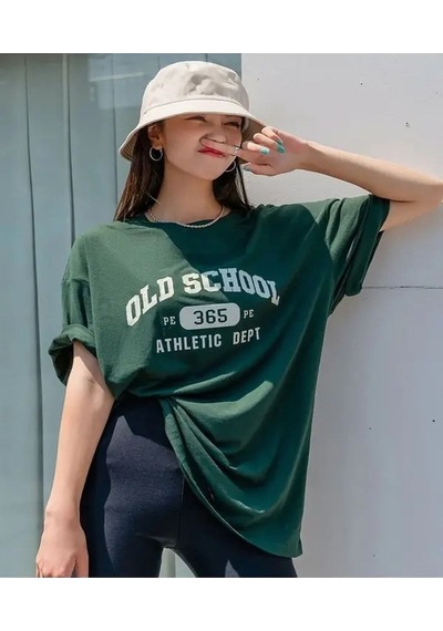 Flood Of Style Kadın Nefti Yeşili Old School Baskılı Oversize Yeşil