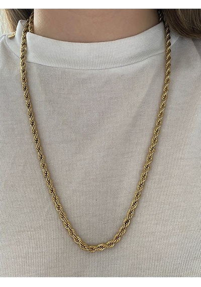 60 Cm Kalın Burgu Zincir Çelik Kararmaz Kadın Gold Kolye Altın