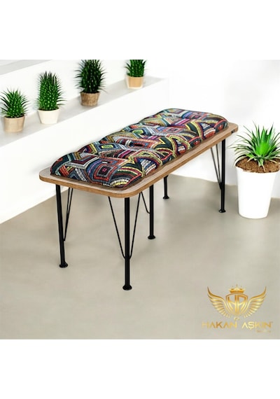 By Hakan Aşkın Metal Ayaklı Atlantik Lüx Bench Babyface Puf & Bench Tekli Rug Pattern Color 2025 Rrg Bbf