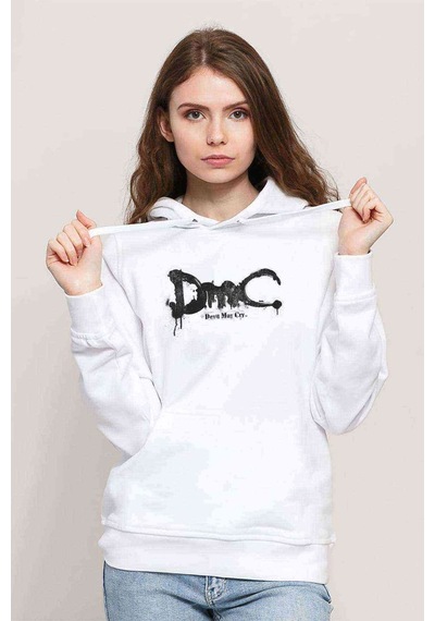 Dmc Devil May Cry Logo Baskılı Beyaz Kadın Kapşonlu Sweatshirt