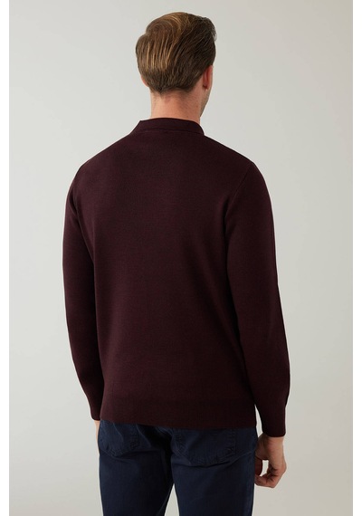 Erkek Koyu Bordo Regular Fit Desenli Yünlü Polo Yaka Triko