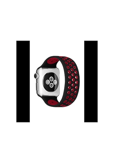 Watch 42mm Ayarlı Delikli Silikon Kordon - Siyah-kırmızı Bz8683140511647