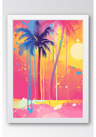 Tropikal Gün Batımı Pop Art Çerçeveli Tablo - Pop Art Poster Tablo