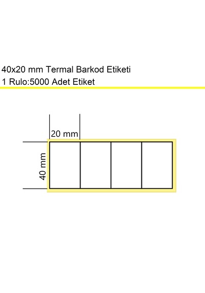 40x20 Mm Termal 4'lü Ürün Barkod Etiketi 1 Rulo:5000 Adet / En:20 Mm Boy:40 Mm / Yan Yana 4'lü Sarım 1