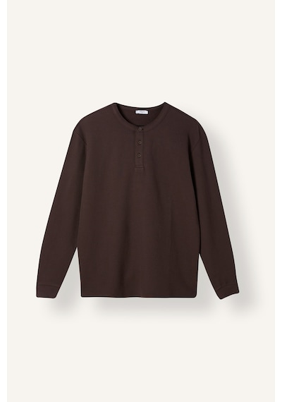 Defacto Regular Fit Waffle Dokulu Henley Yaka Uzun Kollu Basic Tişört I2067ax26aubn116 Kahve-bn116