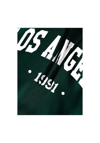 Tarzsokak Letter Graphic Lined Kangaroo Pocket Hoodie Yeşil