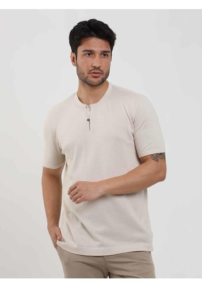 Dufy Bej Erkek Slim Fit Düz Düğmeli O Yaka Kazak - 104641-bej Bej