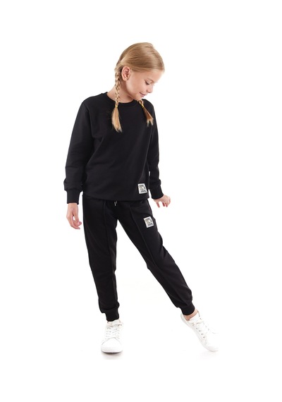 Ahengim Kız Çocuk Back To School Pamuklu Trend Eşofman Takımı Ak2529 Siyah