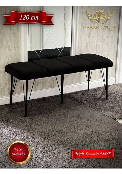 By Hakan Aşkın Metal Ayaklı 120 Cm %100 Mdf Babyface Puf & Bench Tekli 2024 7 Cm Sünger Extralı Siyah Babyface