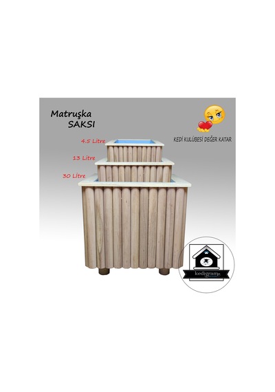 Yalıtımlı - Matruşka 3'lü Ahşap Saksı - Dekoratif Özel