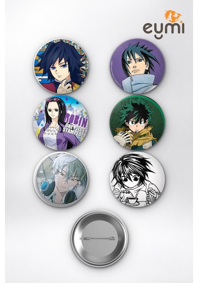Anime Mavi Element Karakterleri Giyu Sasuke Robin Deku Çanta Süsü Rozet İğneli Buton Rozet Seti 58 Mm 6'lı Çok Renkli
