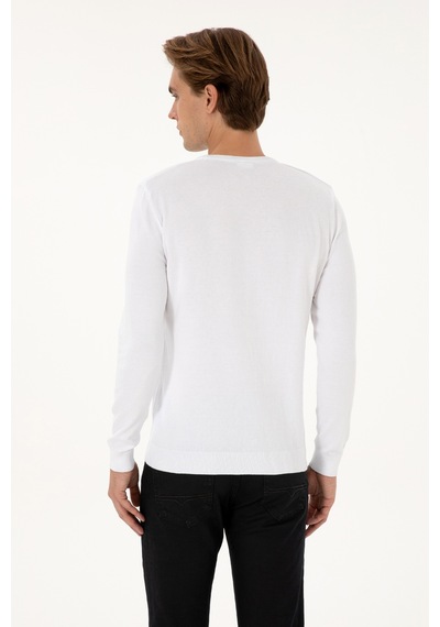 U.S. Polo Assn. Erkek Slim Fit Bisiklet Yaka Beyaz Basic Kazak 50307779-VR013