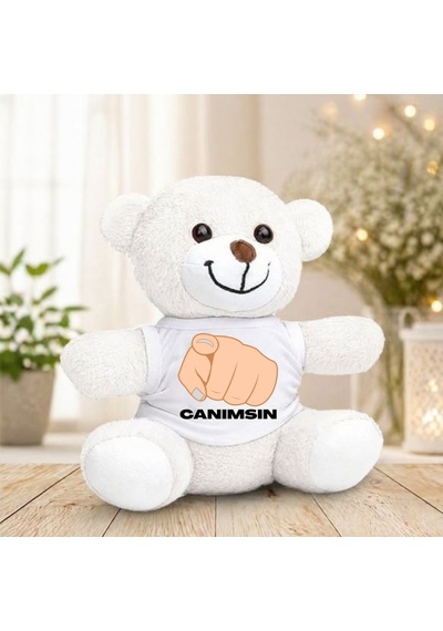 Sevgiliye Ve Arkadaşa Hediye "canımsın" Tasarımlı Peluş Oyuncak Ayı Beyaz