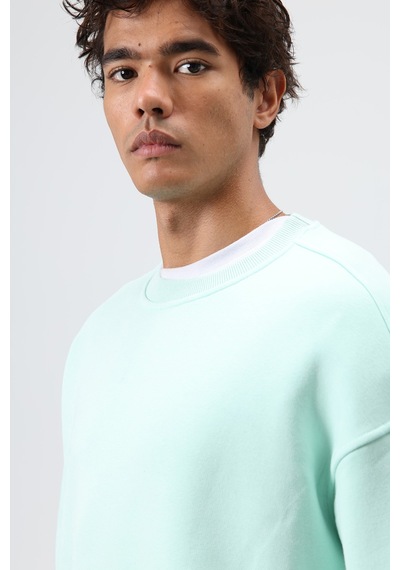 Vamos Basic Oversize Yıkamalı Sweatshirt Mint