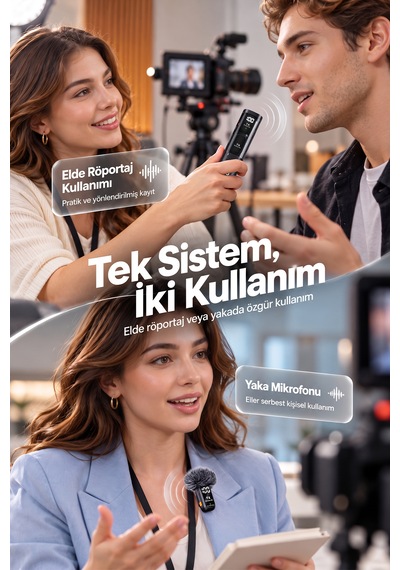 Kensa Kablosuz Yaka Mikrofonu Çift Mikrofon Type-c 4'ü 1 Arada Masa Mikrofonu Aı Gürültü Engelleme