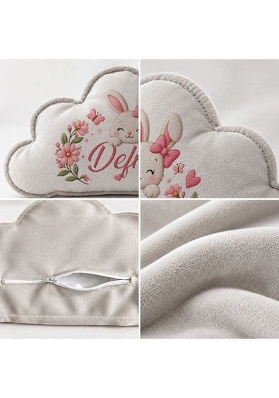 Bk Gift Kişiye Özel İsimli Gri Bulut Yastık-1 - Bebek Ve Çocuk Odası Dekoratif Yastık 34,5x22 Cm